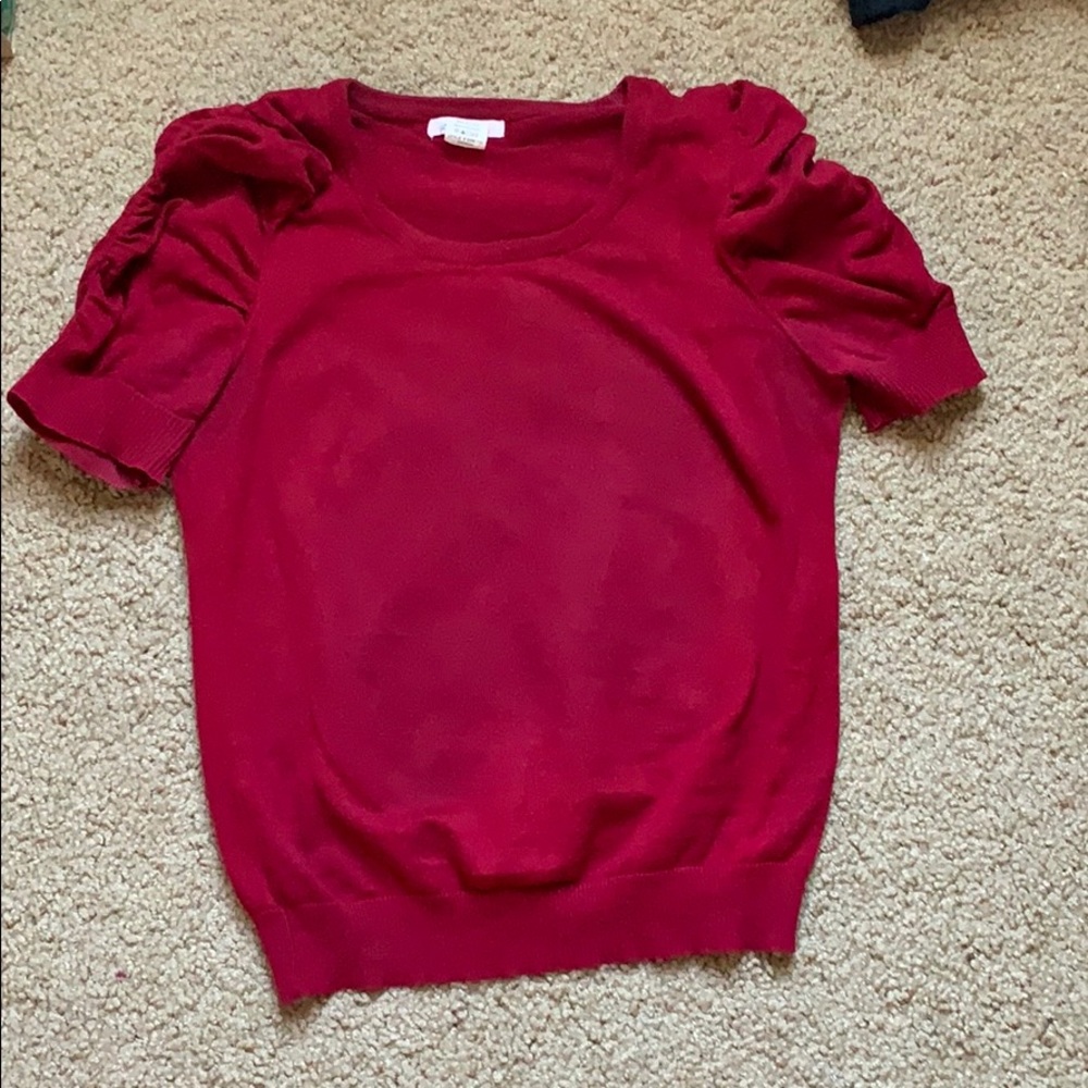 Ruched sleeve red sweater top